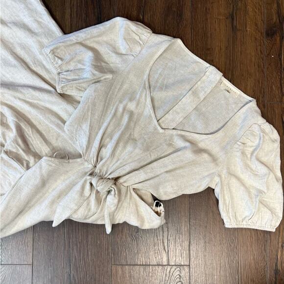 Faded Floral Promesa Oatmeal Wide Leg Jumpsuit SZ MED - Picture 3 of 8